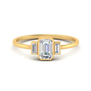 Bezel 3 Stone Emerald Cut Ring